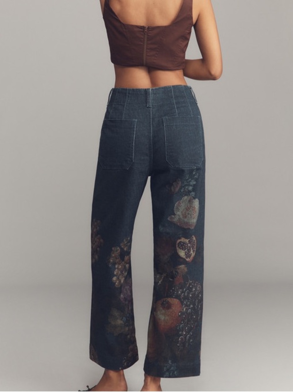 Maeve by Anthropologie Colette Denim Cropped Wide Leg Jeans Size 29 Fruit Print - Picture 3 of 8